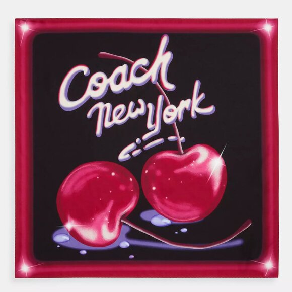 🍒 Coach Airbrushed Cherry Print Silk Bandana - Picture 1 of 7